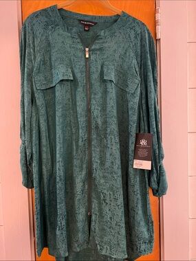 Rock & Republic Emerald Teal Zip-Front Tunic